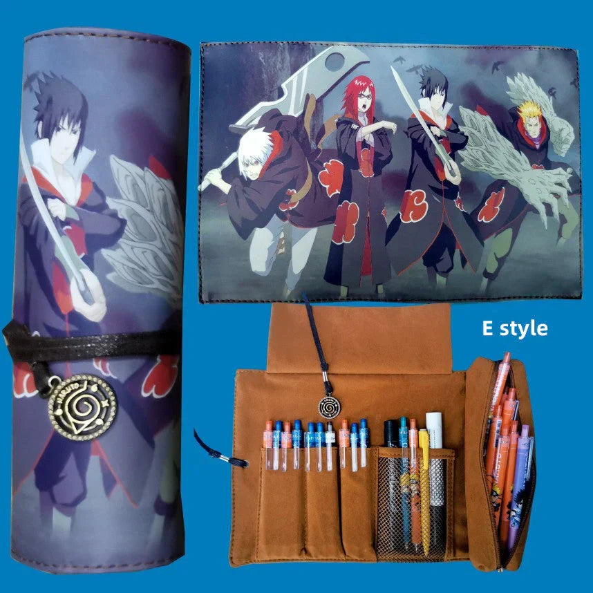 Naruto Anime Roll Up Pencil Case, Scroll Style Pen Bag, Portable Stationery Holder, Large Capacity Pouch, School Office Supplies Gift for Students Anime Fans
