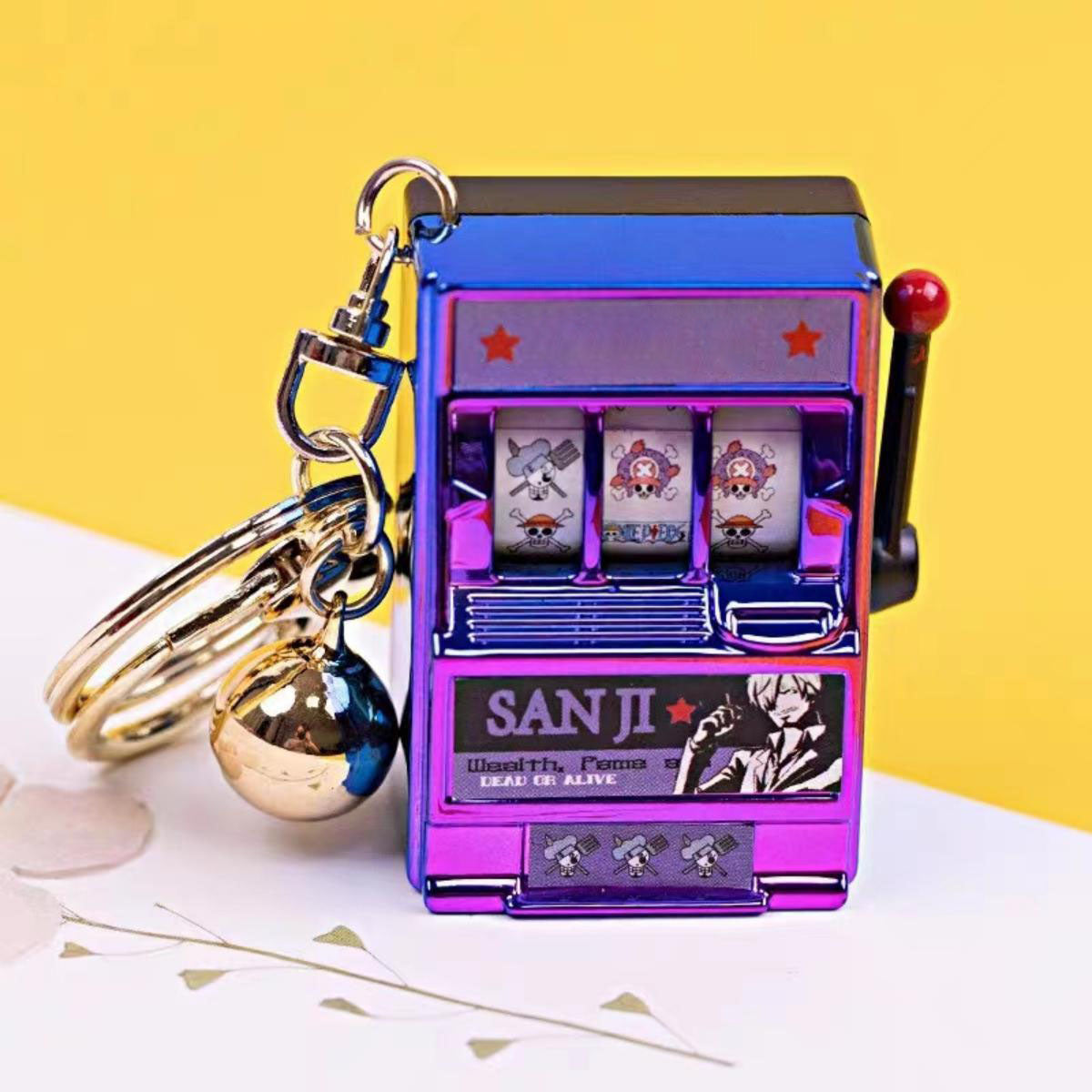 One Piece Mini Slot Machine Keychain, Portable Working Fruit Slot Game Key Ring, Novelty Stress Relief Fidget Toy, Colorful Bag Pendant Charm, Anime Fan Birthday Christmas Gift