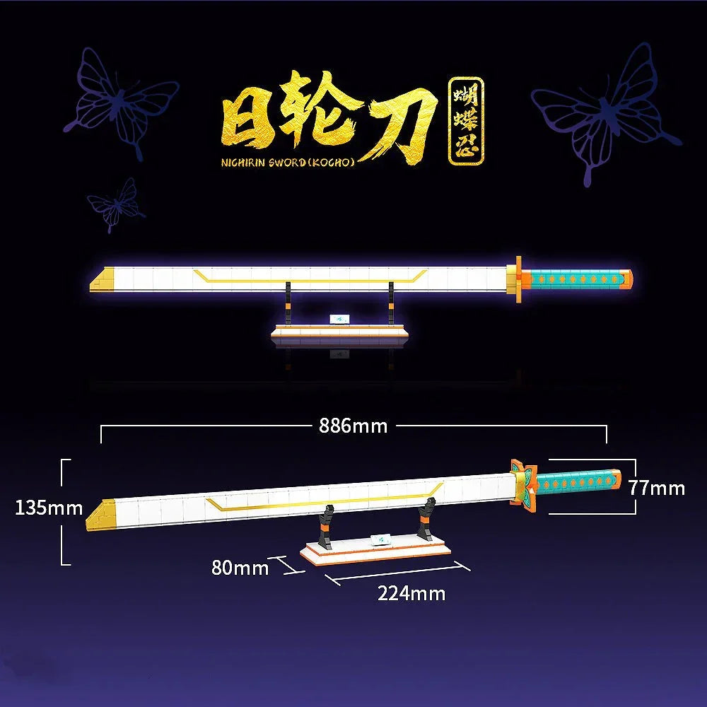 Demon Slayer Shinobu Nichirin Sword Building Block Set, Kochou Shinobu Anime Katana Model with Scabbard & Display Stand, Collectible Cosplay Prop Bricks Kit, Gift for Demon Slayer Fans