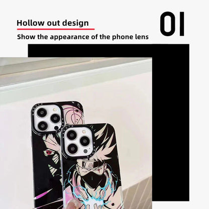 Naruto Anime Laser Holographic Phone Case for iPhone, Kakashi Pain Manga Art Print Shockproof Soft TPU Phone Cover, Iridescent Laser Flash Surface Slim Protective Phone Shell, Naruto Anime Fan Gift for iPhone