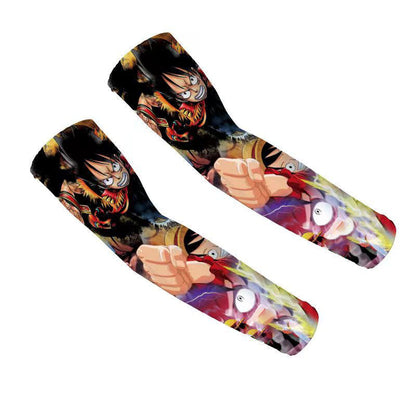 One Piece Anime Arm Sleeves, Luffy Character Printed Cooling Sun Protection Arm Cover, Elastic Breathable Non-Slip Sports Arm Sleeves for Cycling Driving Running Outdoor Activities One Piece Fans