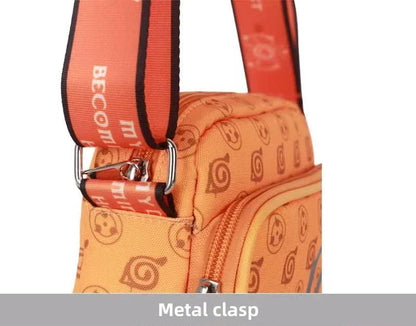 Naruto Anime Crossbody Bag, Konoha Leaf Symbol Printed Casual Messenger Shoulder Bag, Adjustable Strap Multi Zipper Pocket Small Sling Bag, Anime Fan Daily Carry Bag Gift