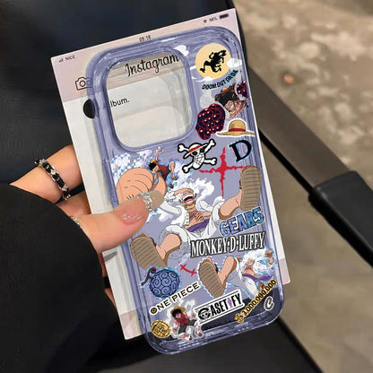 One Piece Luffy Gear 5 Anime Phone Case, Colorful Transparent Shockproof Protective Cover, Nika Luffy Comic Collage Print Case, Cute Pastel Bumper Phone Shell, Anime Merch Gift for iPhone