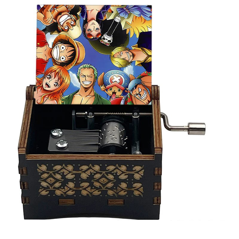 One Piece Monkey D Luffy Roronoa Zoro Nami Sanji Wooden Hand Crank Music Box, Bink's Sake Melody Collectible Decor Music Box Gift for Anime Fans