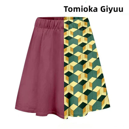 Demon Slayer A-Line Skirt, 9 Styles Anime Character Pattern Flared Skirt, Nezuko Tanjiro Zenitsu Shinobu Cosplay Skirt, Elastic Waist Casual Costume Skirt for Demon Slayer Fans