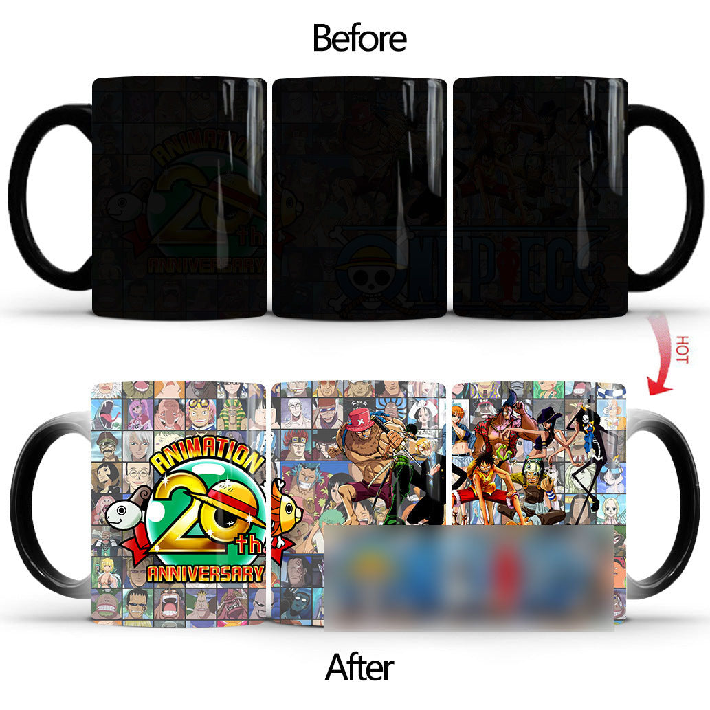 One Piece Heat Changing Magic Mug, Anime Luffy Gear5 Zoro Sanji Color Changing Coffee Cup, 11oz Heat Sensitive Ceramic Tea Mug, Hot Water Activated Magic Cup, One Piece Anime Fan Birthday Holiday Gift
