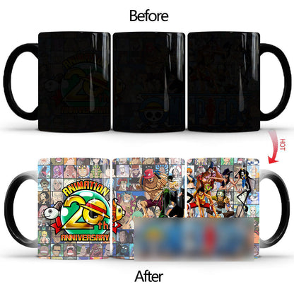 One Piece Heat Changing Magic Mug, Anime Luffy Gear5 Zoro Sanji Color Changing Coffee Cup, 11oz Heat Sensitive Ceramic Tea Mug, Hot Water Activated Magic Cup, One Piece Anime Fan Birthday Holiday Gift