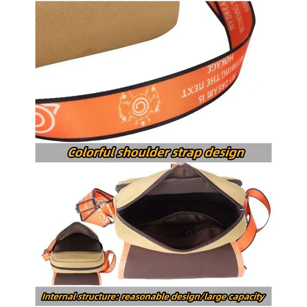 Naruto Leaf Village Symbol Crossbody Messenger Bag, Hidden Leaf Logo Canvas Shoulder Bag, Anime Cosplay Satchel Bag, Casual Daily Storage Bag Collectible Gift for Naruto Fans
