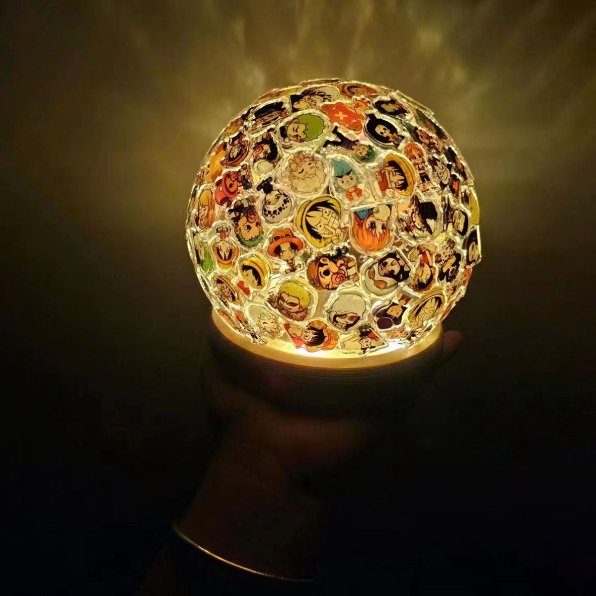 Anime Character Sticker Crystal Ball Night Light, 3D Transparent Globe Lamp with Wooden Base, Anime Stickers Decor Table Lamp, USB Warm Light Bedroom Decor, Anime Collectible Gift for Anime Fans