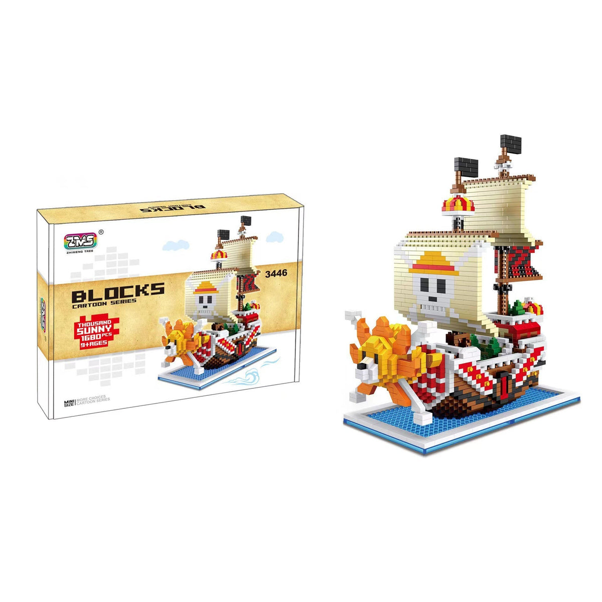 One Piece Pirate Ship Micro Building Blocks Set, Mini Brick Model Kit, Thousand Sunny, Going Merry, Red Force & Polar Tang Vessel, Desktop Display, Collectible Gift for Anime Fans