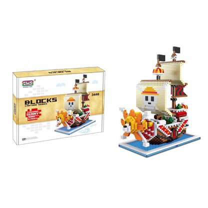 One Piece Pirate Ship Micro Building Blocks Set, Mini Brick Model Kit, Thousand Sunny, Going Merry, Red Force & Polar Tang Vessel, Desktop Display, Collectible Gift for Anime Fans