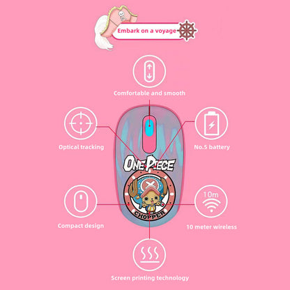 One Piece Anime 2.4G Wireless Mouse, Portable Optical Computer Mouse with Tony Tony Chopper & Straw Hat Skull Pattern, Ergonomic Silent Mice for Laptop PC Desktop, Anime Fan Gift