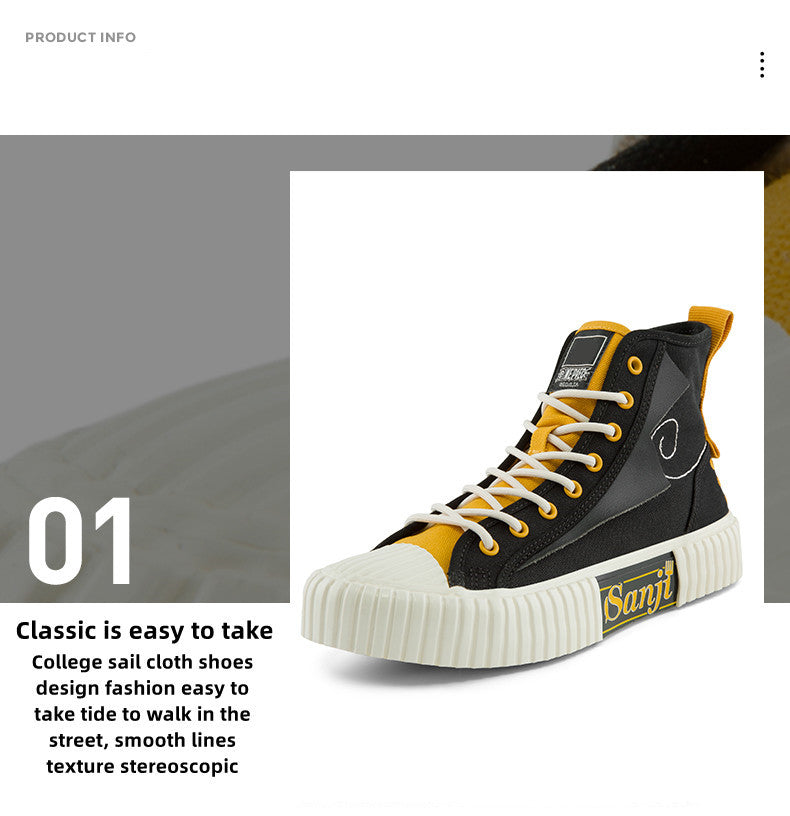 One Piece Sanji High Top Canvas Sneakers, Unisex Lace-Up Thick Cookie Ribbed Sole Skate Shoes, Black Yellow Anime Embroidery Casual Footwear, One Piece Anime Streetwear Sneakers, Anime Fan Collectible Gift