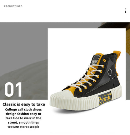 One Piece Sanji High Top Canvas Sneakers, Unisex Lace-Up Thick Cookie Ribbed Sole Skate Shoes, Black Yellow Anime Embroidery Casual Footwear, One Piece Anime Streetwear Sneakers, Anime Fan Collectible Gift