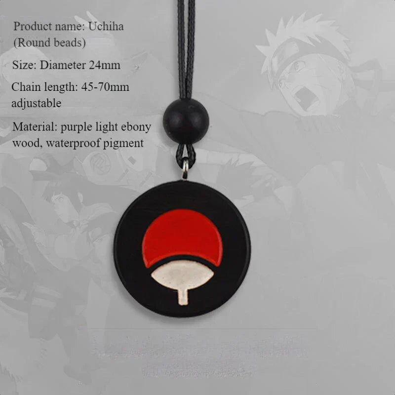Naruto Anime Symbol Pendant Necklace, Akatsuki Red Cloud Sharingan Konoha Logo Wooden Necklace, Adjustable Rope Chain Cosplay Jewelry, Gift for Naruto Fans