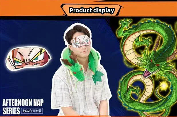 Dragon Ball U-Shaped Travel Neck Pillow, Shenron & Majin Buu Anime Plush Neck Support Pillow with Eye Mask, Soft Comfortable Headrest for Airplane Car Office Nap, Dragon Ball Fan Collectible Gift