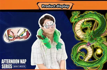 Dragon Ball U-Shaped Travel Neck Pillow, Shenron & Majin Buu Anime Plush Neck Support Pillow with Eye Mask, Soft Comfortable Headrest for Airplane Car Office Nap, Dragon Ball Fan Collectible Gift