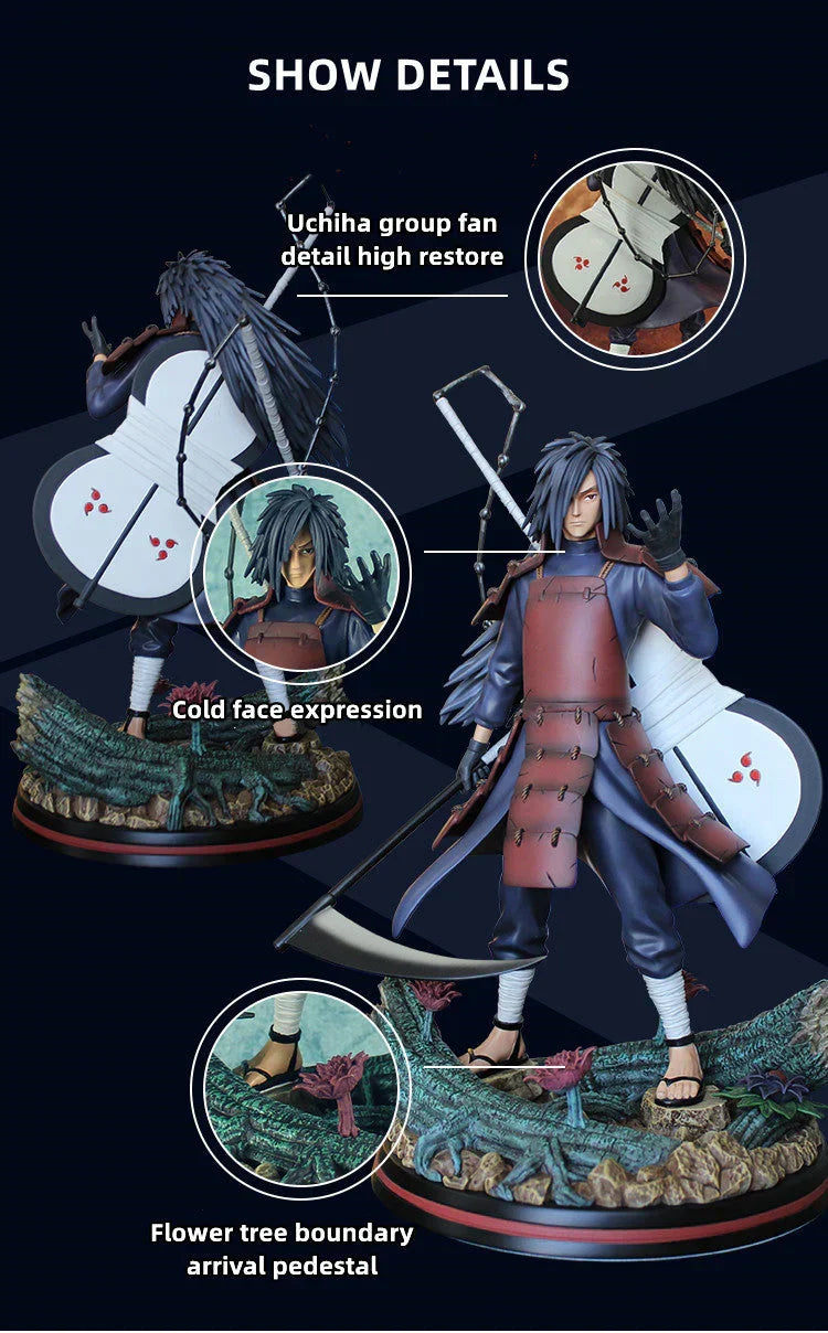 Naruto Uchiha Madara Figure, Susanoo & Kurama Giant GK Statue, Anime Naruto Shippuden Collectible Figurine with LED Light, Double Head Carving, Desktop Ornament Gift for Anime Fans