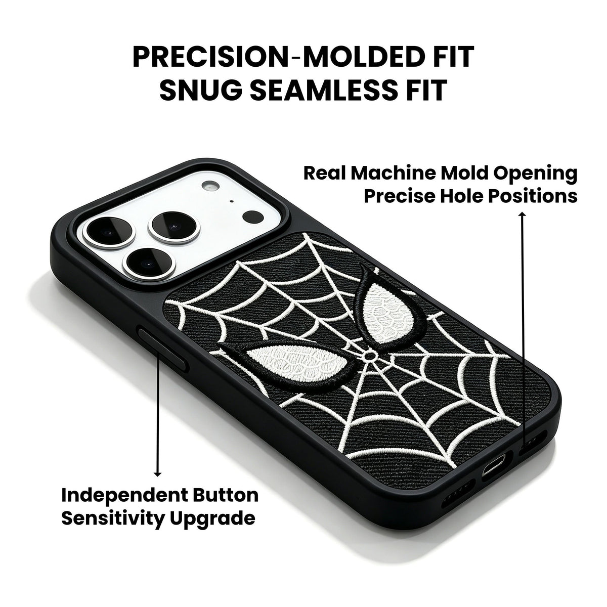 Marvel Spider‑Man Embroidered Glow In The Dark Phone Case 3D Web Pattern Shockproof Protective Anime Cover For Iphone 2‑Color Options