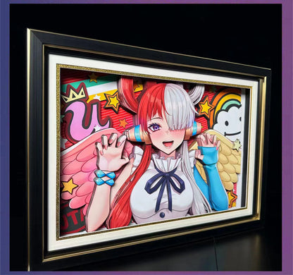 One Piece Uta 3D Layered Paper Cut Framed Wall Art, Anime Uta Stereoscopic Paper Craft Painting, One Piece Red Movie Character Poster, Ready to Hang Home Bedroom Decor Collectible Gift for Anime Fans