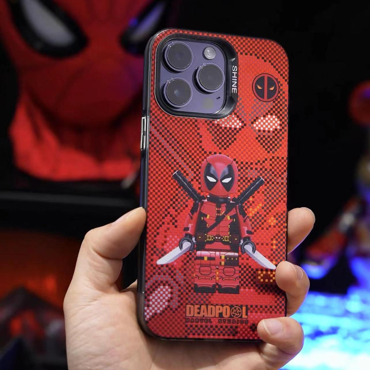 Marvel Deadpool & Wolverine Lego Style Phone Case for iPhone, Marvel Superhero Pixel Brick Figure Protective Cover, Shockproof Anti-Scratch Phone Shell, Cool Comic Character Design, Collectible Phone Case Gift for Marvel Fans