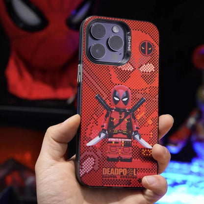 Marvel Deadpool & Wolverine Lego Style Phone Case for iPhone, Marvel Superhero Pixel Brick Figure Protective Cover, Shockproof Anti-Scratch Phone Shell, Cool Comic Character Design, Collectible Phone Case Gift for Marvel Fans