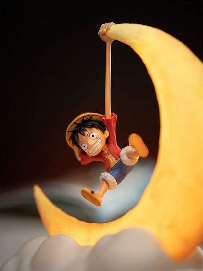 One Piece Luffy Moon Cloud Night Light, Anime Luffy Figure Swing LED Table Lamp, Warm Soft Light USB Charging Bedside Decor Lamp, One Piece Anime Merch Nightlight Gift for One Piece Fans