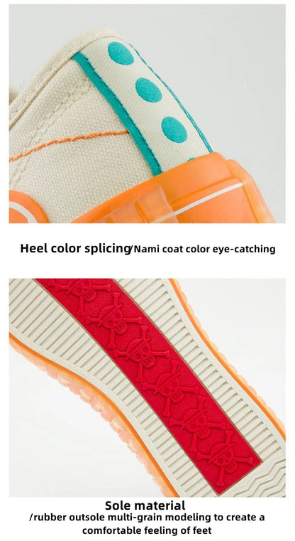 One Piece Nami Low Top Canvas Sneakers, Anime Nami Cream Orange Casual Shoes, Men Women Cosplay Streetwear Trainers, One Piece Fan Collectible Footwear Gift