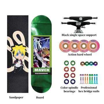 Naruto Anime Complete Skateboard, 7-Layer Maple Wood Deck Anime Character Graphic Standard Trick Skateboard, Fully Assembled Skate Board for Beginners Teens Adults, Anime Fan Gift