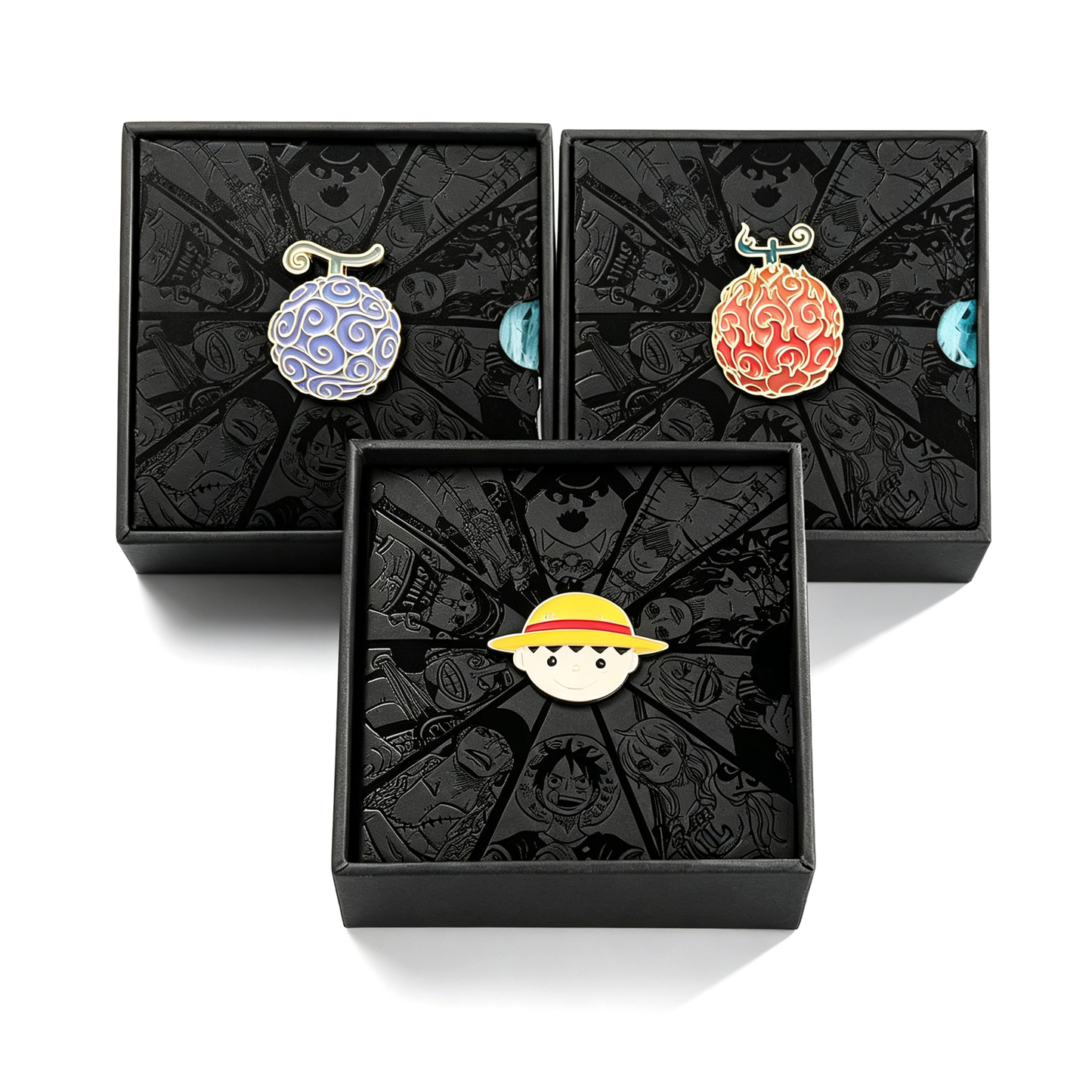 One Piece Monkey D Luffy Roronoa Zoro Portgas D Ace Trafalgar Law Gift Set, Anime Wanted Poster Keychain with Enamel Pin Brooch Collectible Box for Anime Fans