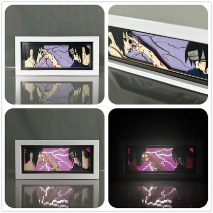 Naruto Anime Paper Cut Light Box, 3D Paper Carving LED Frame Lamp, Sharingan Character Night Light, Desktop Wall Art Decor, Collectible Anime Gift for Naruto Fans