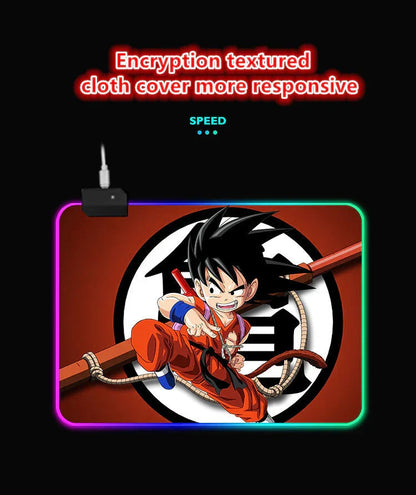 Dragon Ball Z RGB Large Mouse Pad, Anime DBZ Goku Vegeta Frieza Extended Gaming Mousepad with LED Rainbow Light, Non Slip Rubber Base Desk Mat for PC Keyboard Laptop, Dragon Ball Fan Decor