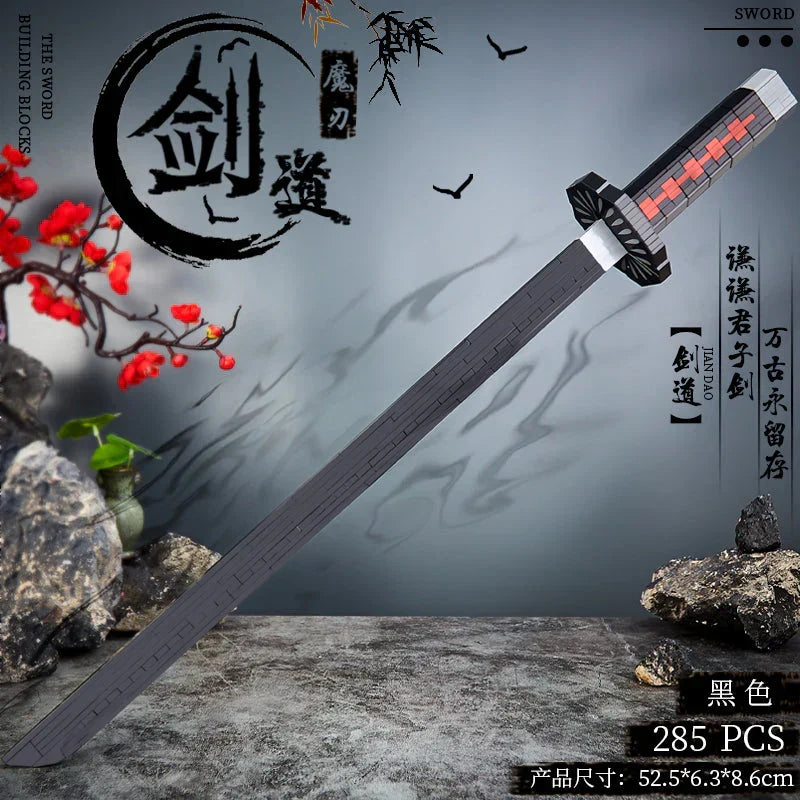Demon Slayer Building Block Katana Sword, Anime Nichirin Sword Model Kit with Display Stand, Cosplay Prop Assembly Bricks, Tanjiro Zenitsu Giyuu Shinobu Sword Building Toy, Anime Collectible Decor Gift