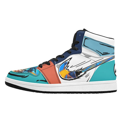 Dragon Ball Goku Super Saiyan Blue Anime High Top Sneakers, Teal White Orange Custom Print Streetwear Shoes, Men Women Casual Fashion Sneakers, Anime Fan Collectible Footwear Gift