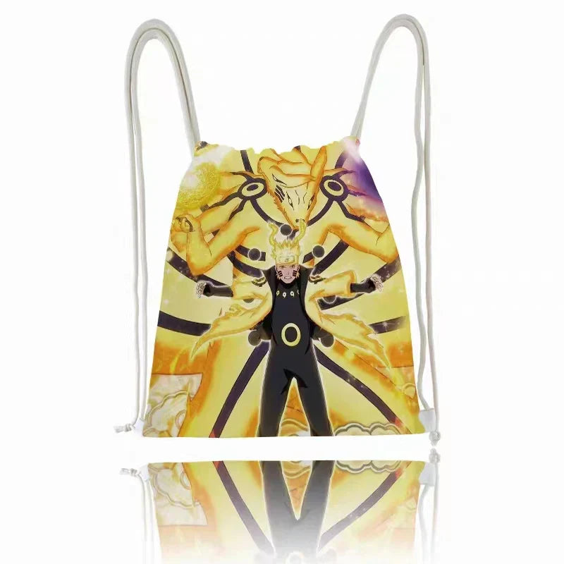 Naruto Anime Drawstring Backpack, Uzumaki Naruto & Konoha Symbol Printed Gym Sack Bag, Lightweight Portable Cinch Sack, Sport Storage Bag for School Shopping Travel, Anime Fan Gift