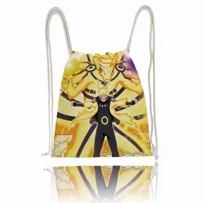 Naruto Anime Drawstring Backpack, Uzumaki Naruto & Konoha Symbol Printed Gym Sack Bag, Lightweight Portable Cinch Sack, Sport Storage Bag for School Shopping Travel, Anime Fan Gift
