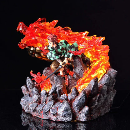 Demon Slayer Tanjiro Kamado Figure, Hinokami Kagura Fire Dragon GK Resin Statue, Kamado Tanjiro Diorama Figurine, Anime Collectible Desktop Ornament Gift for Demon Slayer Fans