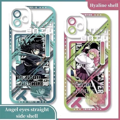 Demon Slayer Muichiro Tokito & Mitsuri Kanroji Anime Phone Case, Angel Eyes Frame Clear Transparent Soft TPU Shockproof Slim Protective Phone Cover, Kimetsu no Yaiba Manga Phone Shell for iPhone, Anime Fan Merch Gift