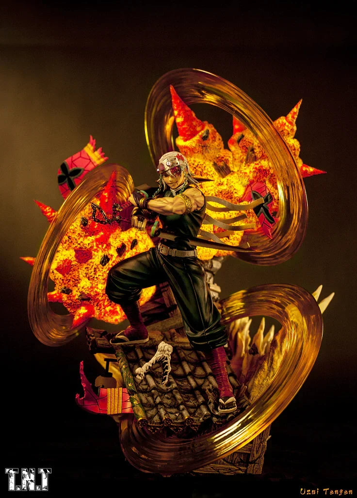 Demon Slayer Tengen Uzui Resin Statue, Anime Sound Hashira Tengen Uzui Action Figure, GK Collectible Model with Diorama Base, Demon Slayer Figurine Home Desk Decoration Gift for Anime Fans