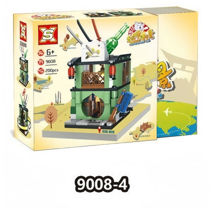 One Piece Street View Building Blocks Set, Anime 4 in 1 Modular Street Shop Model, Interlocking Brick City House Construction Toy, Collectible Display Building Kit, Gift for One Piece Anime Fans & Teenagers