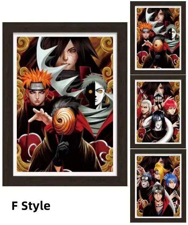 Naruto 3D Lenticular Poster with Frame, Anime Flip Changing Picture Art, Kakashi Sasuke Gaara Naruto Wall Decor, Bedroom Hanging Painting, Naruto Fan Merch Gift