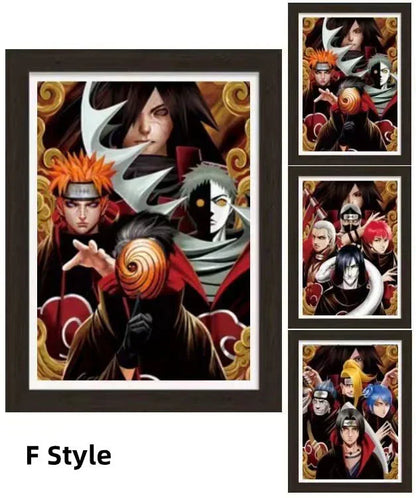 Naruto 3D Lenticular Poster with Frame, Anime Flip Changing Picture Art, Kakashi Sasuke Gaara Naruto Wall Decor, Bedroom Hanging Painting, Naruto Fan Merch Gift