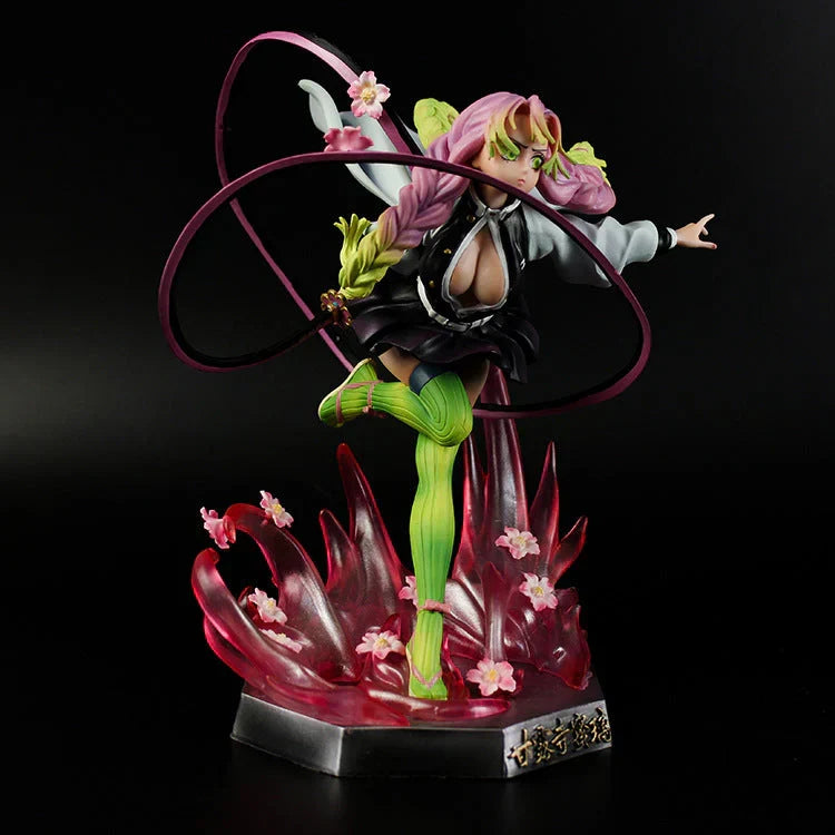 Demon Slayer Mitsuri Kanroji Figure, Love Hashira Mitsuri Kanroji GK Statue, Anime Fighting Pose Figurine with Transparent Effect Base, Collectible Desktop Ornament Gift for Demon Slayer Fans