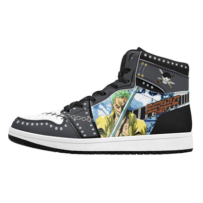 One Piece Roronoa Zoro Anime High Top Sneakers, Custom Printed Zoro Character Fashion Casual Shoes, One Piece Anime Streetwear Footwear, Anime Sneaker Gift for One Piece Fans