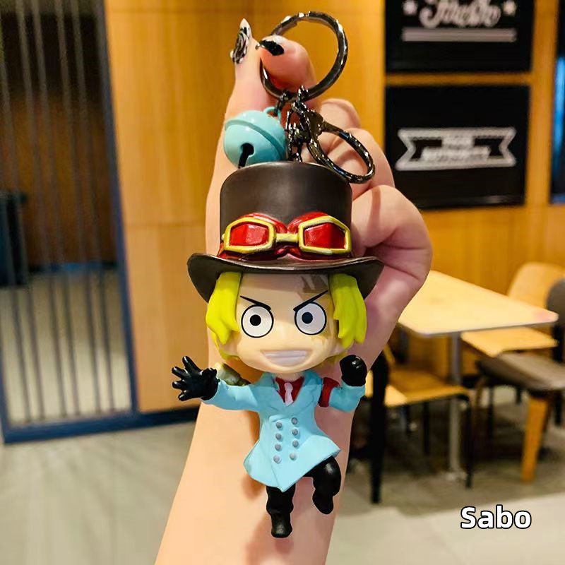One Piece Figure Keychain, Anime Luffy Zoro Nami Sanji Law Sabo 3D PVC Doll Key Ring, Cute Cartoon Backpack Pendant Bag Charm, Collectible Keychain Gift for One Piece Anime Fans