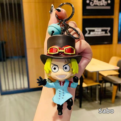 One Piece Figure Keychain, Anime Luffy Zoro Nami Sanji Law Sabo 3D PVC Doll Key Ring, Cute Cartoon Backpack Pendant Bag Charm, Collectible Keychain Gift for One Piece Anime Fans
