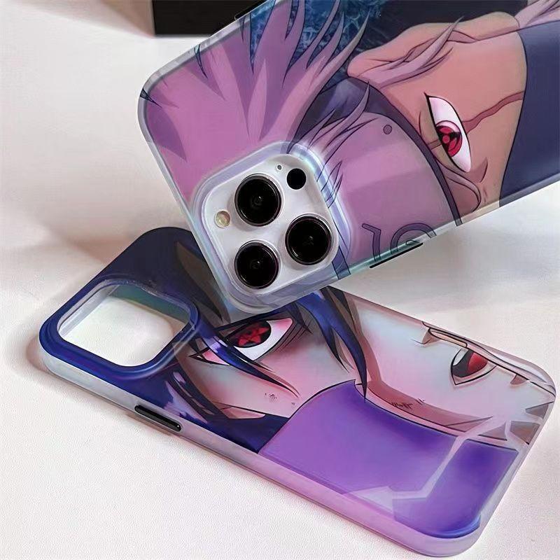 Naruto Anime Holographic Print Phone Case for iPhone, Uchiha Sasuke Hatake Kakashi Color Shifting Manga Character Cover, Slim Shockproof Anti-Scratch Soft Protective Phone Shell, Anime Naruto Fan Birthday Gift