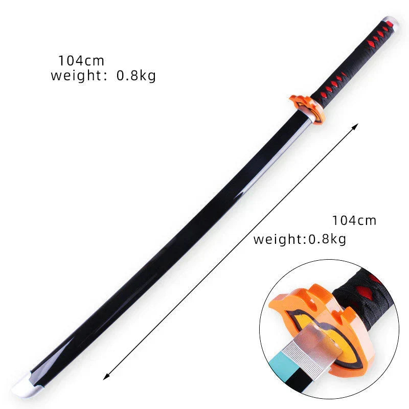 Demon Slayer Cosplay Nichirin Sword, Bamboo Blade Katana Replica, Anime Demon Slayer Prop Sword with Scabbard and Belt, Tanjiro Zenitsu Rengoku Giyuu Cosplay Weapon for Halloween