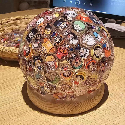 Anime Character Sticker Crystal Ball Night Light, 3D Transparent Globe Lamp with Wooden Base, Anime Stickers Decor Table Lamp, USB Warm Light Bedroom Decor, Anime Collectible Gift for Anime Fans