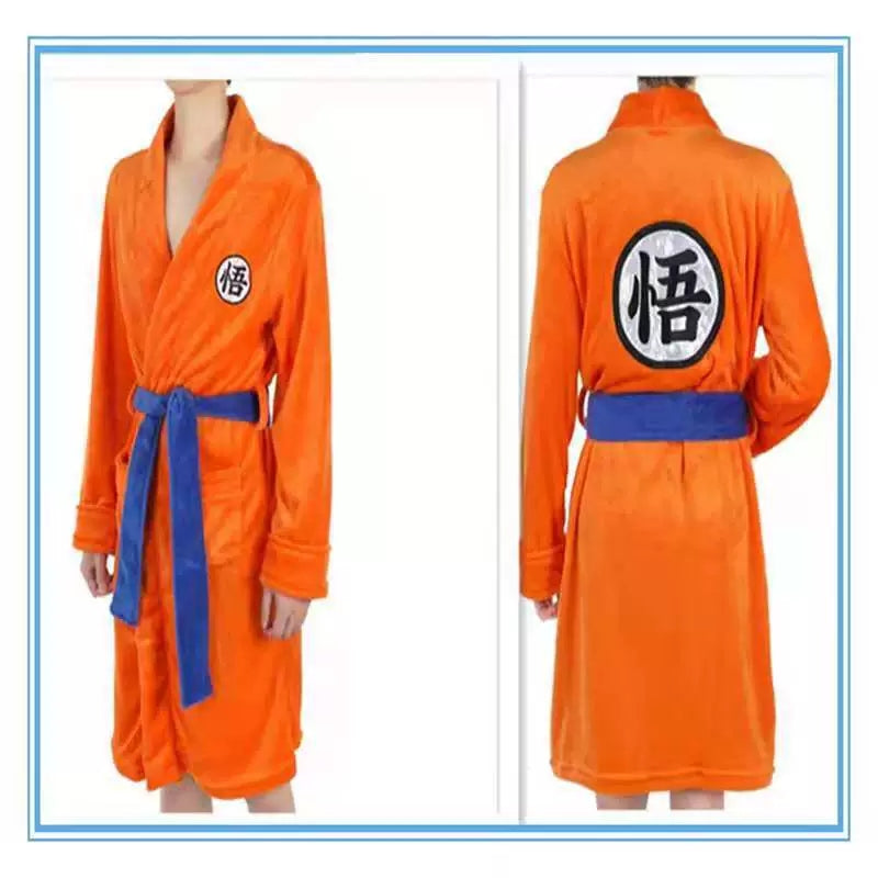 Dragon Ball Goku Bath Robe, Anime Goku "Wu" Symbol Fleece Bathrobe, Soft Fluffy Coral Fleece Nightgown, Cosplay Loungewear Robe for Dragon Ball Fans